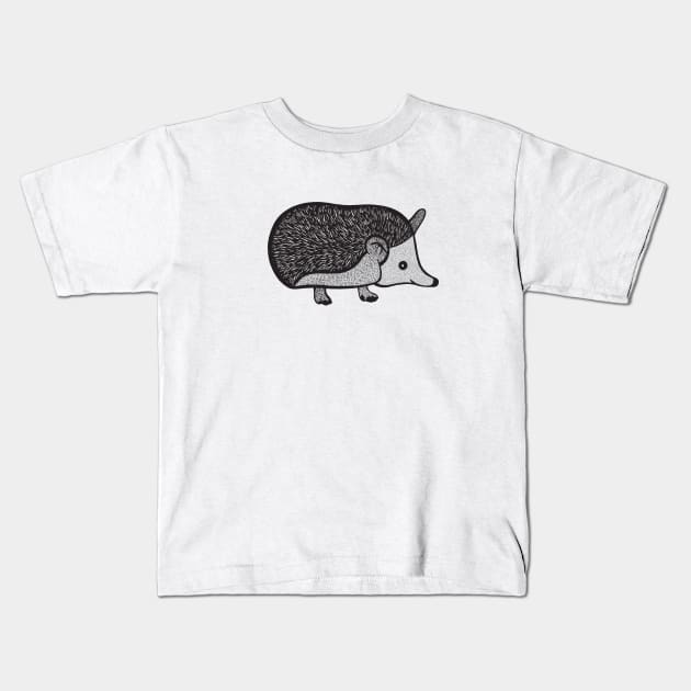 Hedgehog Ink Art - light colors Kids T-Shirt by Green Paladin